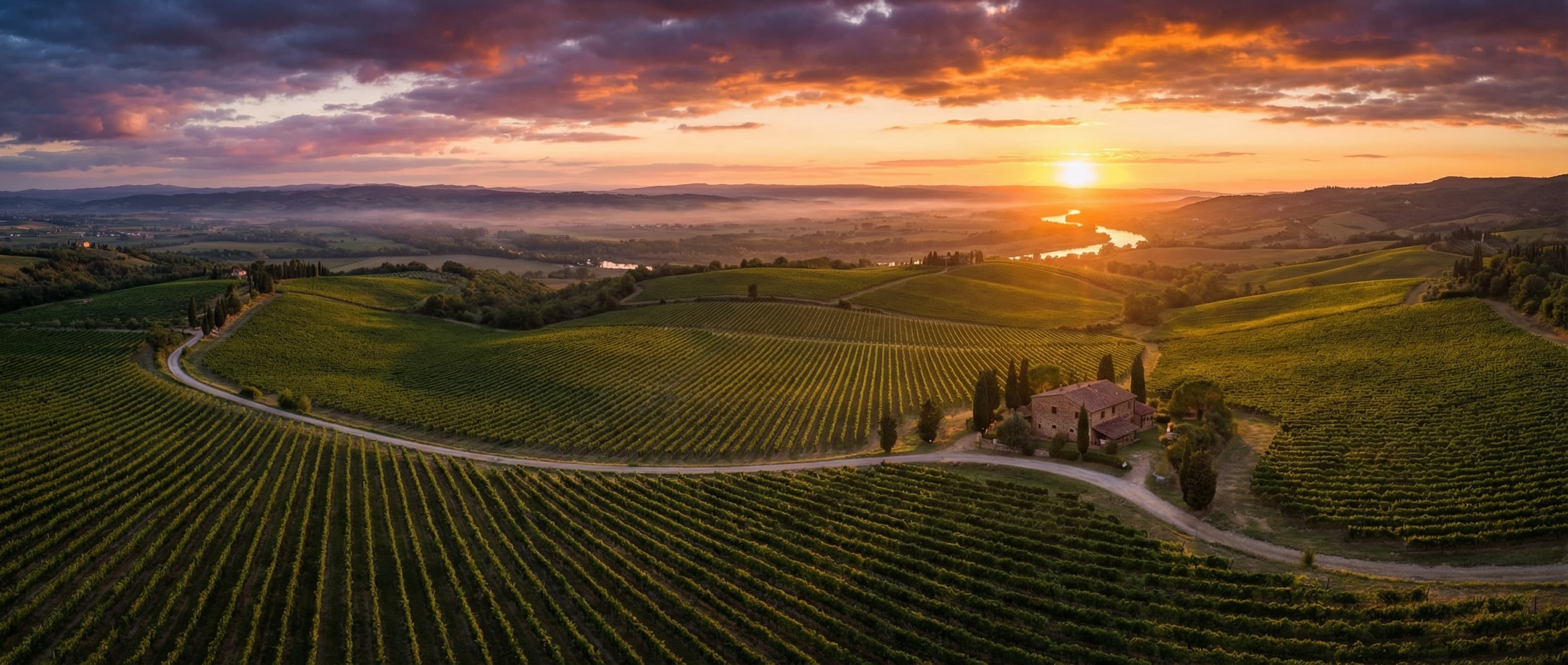 Beautiful vineyard at sunset